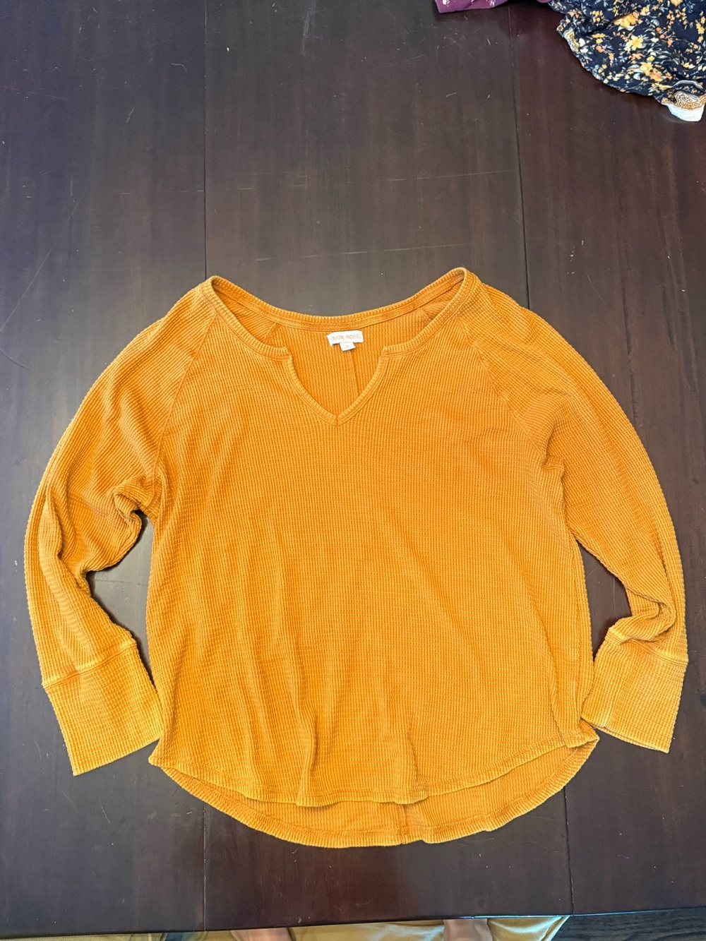 Knox Rose Mustard Waffle V-Neck Long Sleeve Top